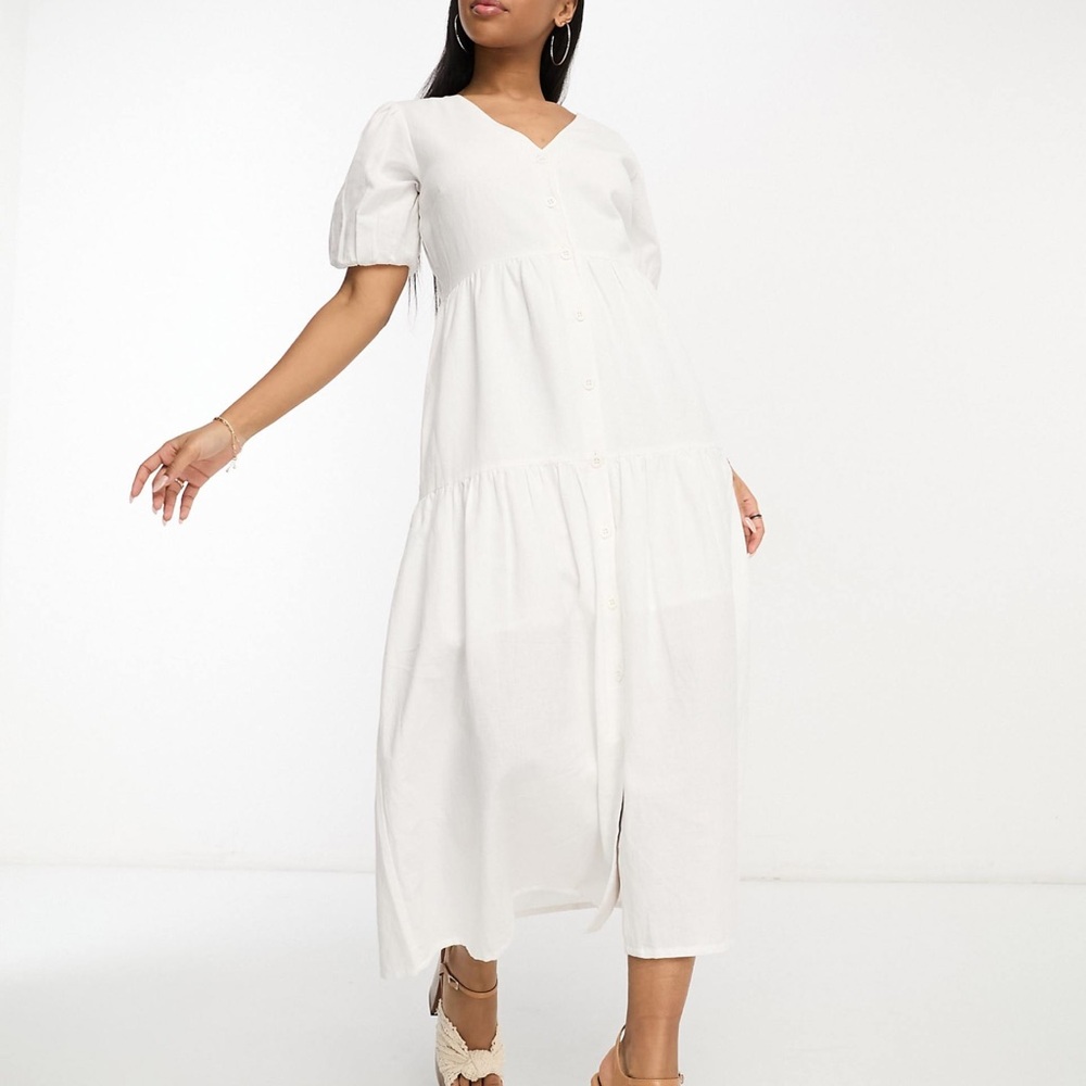 In The Style x Jac Jossa button up tiered midi dress in white